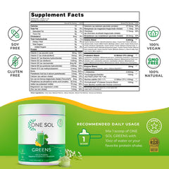 One Sol Greens greens powder blends easily into water or smoothies for daily nourishment.
