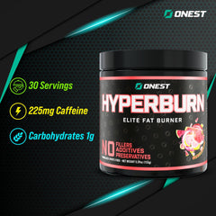 Scoop of ONEST Hyperburn powder ready to mix for a customizable serving