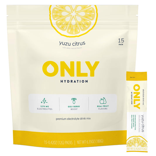 ONLY Hydration Yuzu Citrus packets for natural, refreshing hydration on the go.