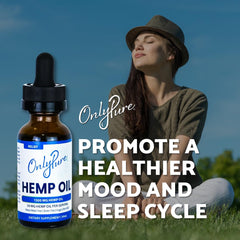 OnlyPure Relief hemp oil drops featured in a calm morning routine.