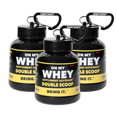 ONMYWHEY travel protein container showing compact on-the-go design for mixing.