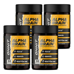 ONNIT Alpha Brain bottle pack on a desk suggesting focus support for studying.