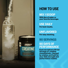 Powder pouring into water with ONNIT Creatine Monohydrate for daily use
