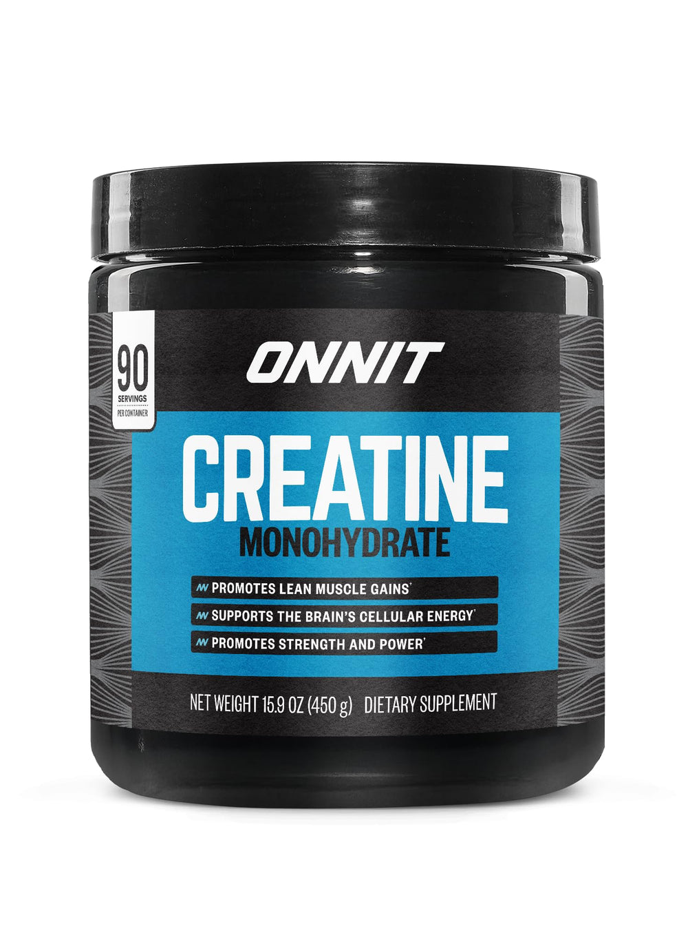 ONNIT Creatine Monohydrate bottle front with unflavored formula for workouts