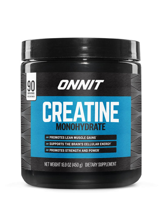 ONNIT Creatine Monohydrate bottle front with unflavored formula for workouts