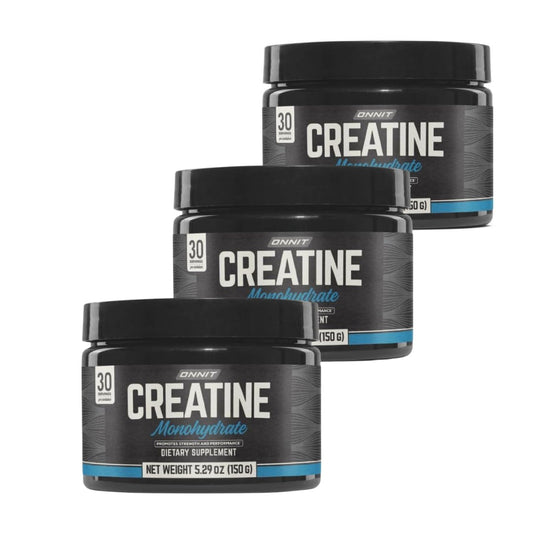 ONNIT Creatine Monohydrate powder tubs support muscle strength and lean mass.