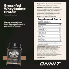 ONNIT Grass Fed Whey Isolate chocolate packaging clearly labeled.
