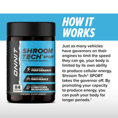 ONNIT Shroom Tech SPORT bottle top with capsules prepared to take.