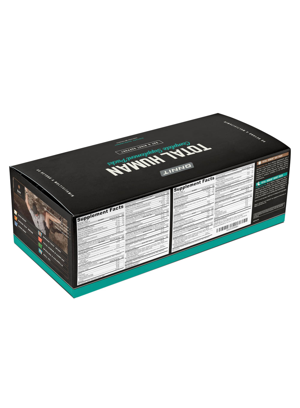 ONNIT Total Human box front showing day and night multipacks for daily balance.