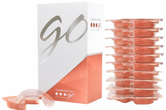 Opalescence Go 10% Melon trays ready for on-the-go whitening.
