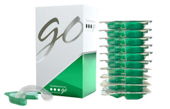 Opalescence Go 10% trays in mint ready for at-home whitening.
