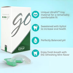 Opalescence Go toothpaste packaging highlights gluten-free formula.