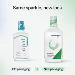 Opalescence whitening mouthwash label Cool Mint, enamel-friendly, alcohol-free.