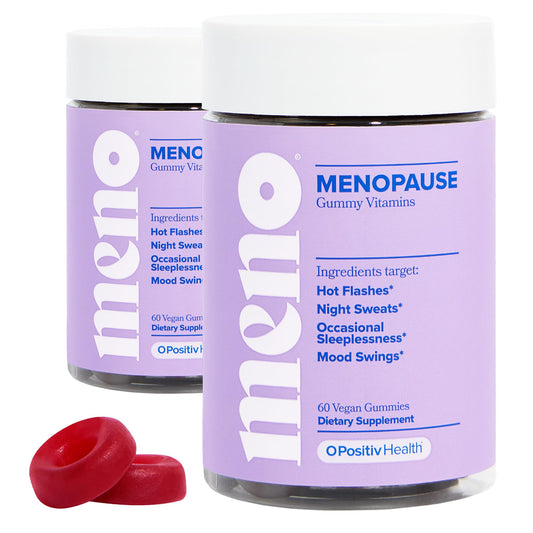 O Positiv MENO Gummies bottle shown for convenient menopause support.
