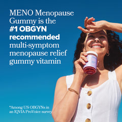 Spoon with MENO gummies and ingredients hinting at natural mood support.