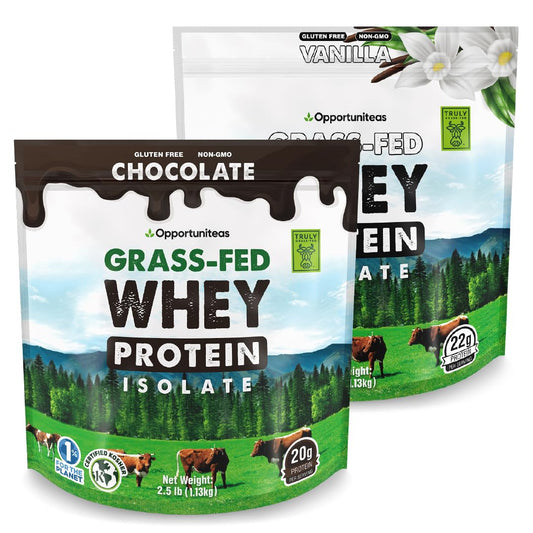 Opportuniteas grass-fed vanilla chocolate whey powder for shakes