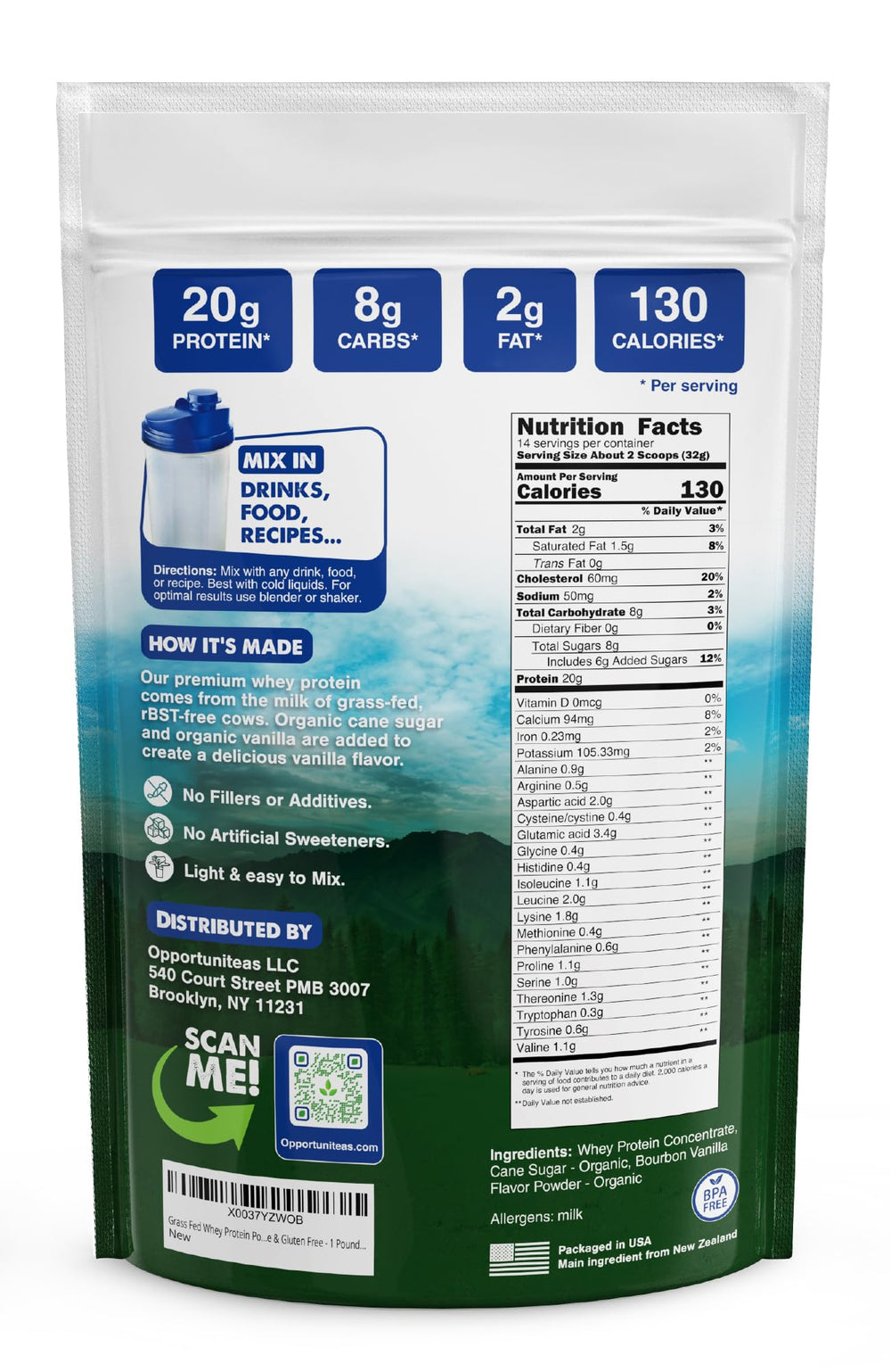 Opportuniteas Grass Fed Whey Vanilla shake blended for a nutritious start