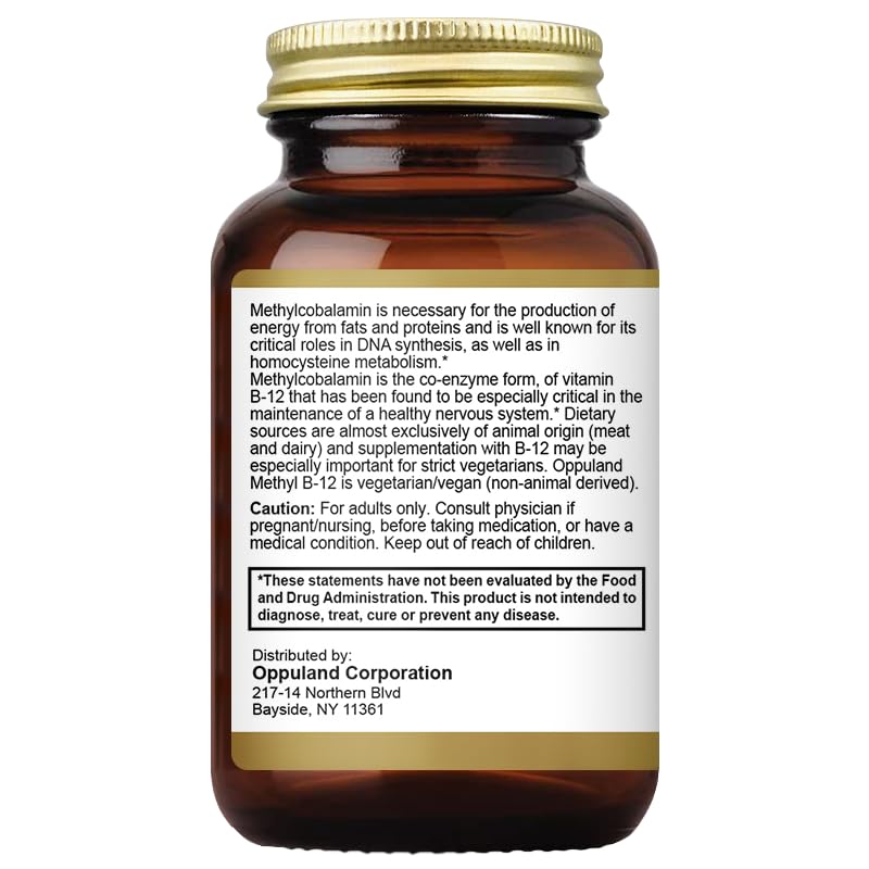 Oppuland Methyl B-12 bottle packaging with 120-count supply.