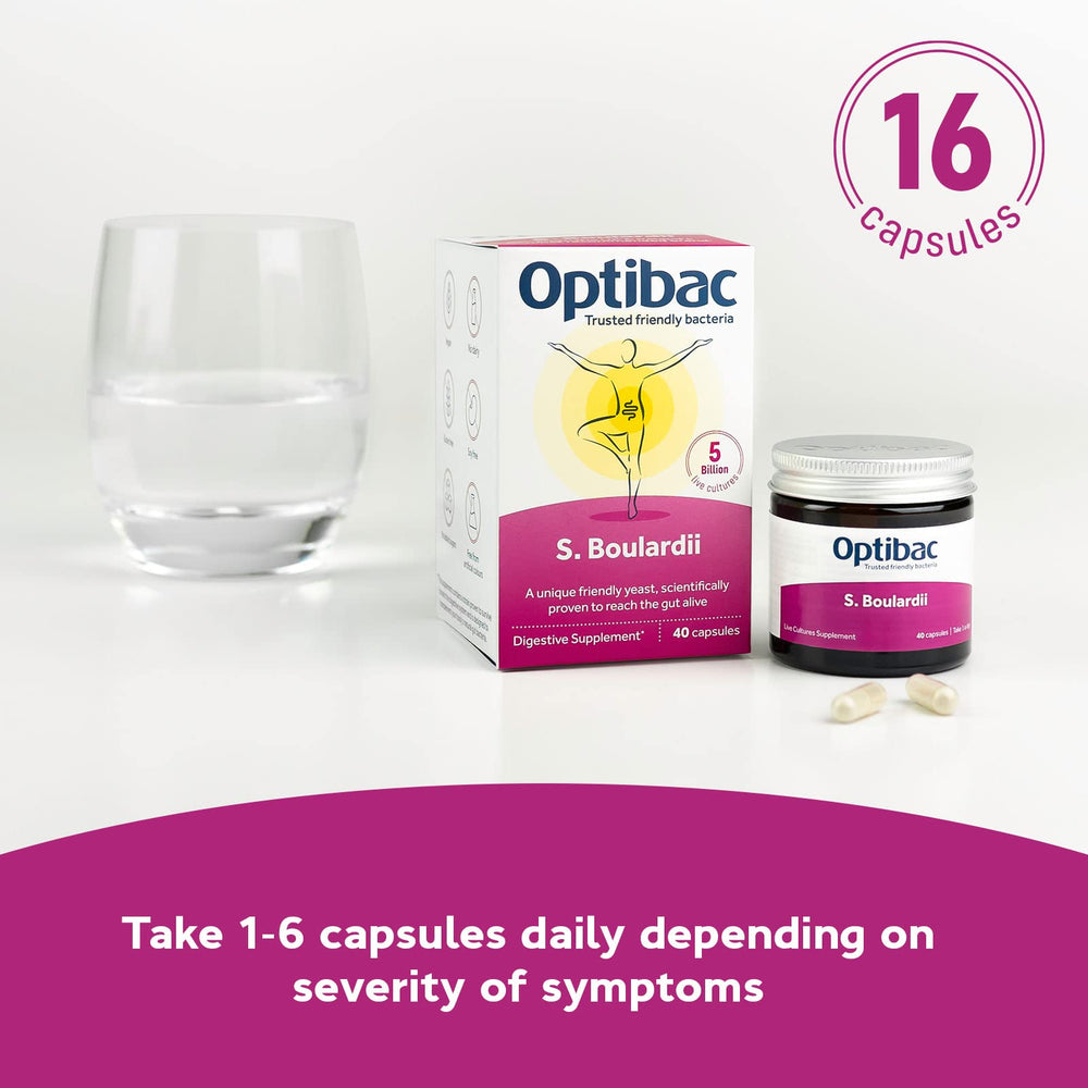 OptiBac Saccharomyces boulardii label design emphasizing vegetarian capsules.