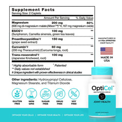 Close-up of OptiCel Joint Health capsules highlighting plant-based formula.