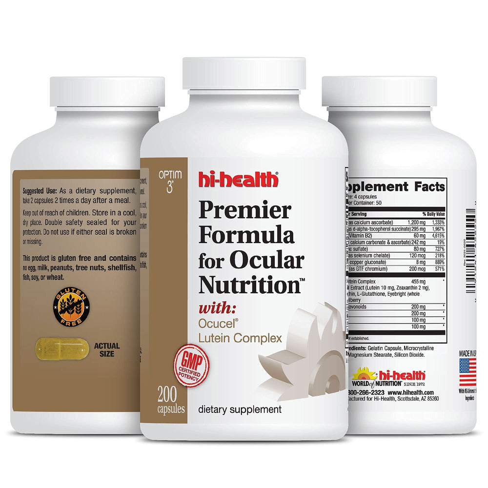 Close-up of Optim 3 capsules rich in lutein and zeaxanthin for macular support