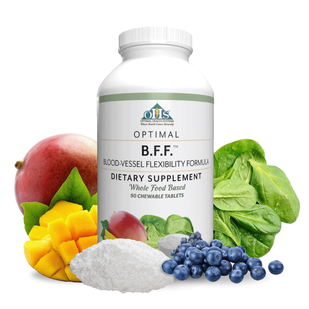 Optimal Health Systems BFF chewable bottle front highlighting daily circulation support