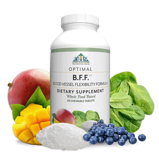 Optimal Health Systems BFF chewable bottle front highlighting daily circulation support