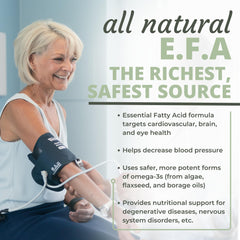 Optimal Health Systems EFA ingredients label highlights dairy-free, gluten-free, and non-GMO features.