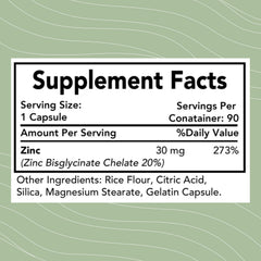 Optimal Health Systems Essential Zinc capsules show chelated bisglycinate for gentle absorption