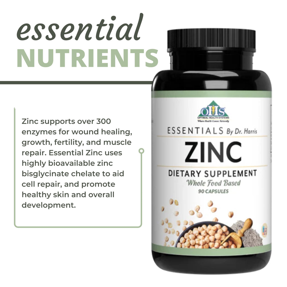 Optimal Health Systems Essential Zinc on kitchen counter emphasizes everyday use