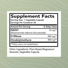 Optimal Health Systems NADH + DIM capsules close-up highlighting plant-based formulation.
