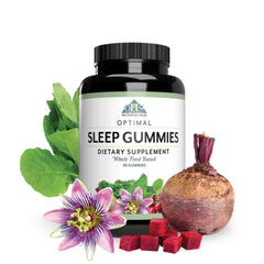 Optimal Health Systems Optimal Sleep Gummies bottle supports calmer nights and smoother wakeups.