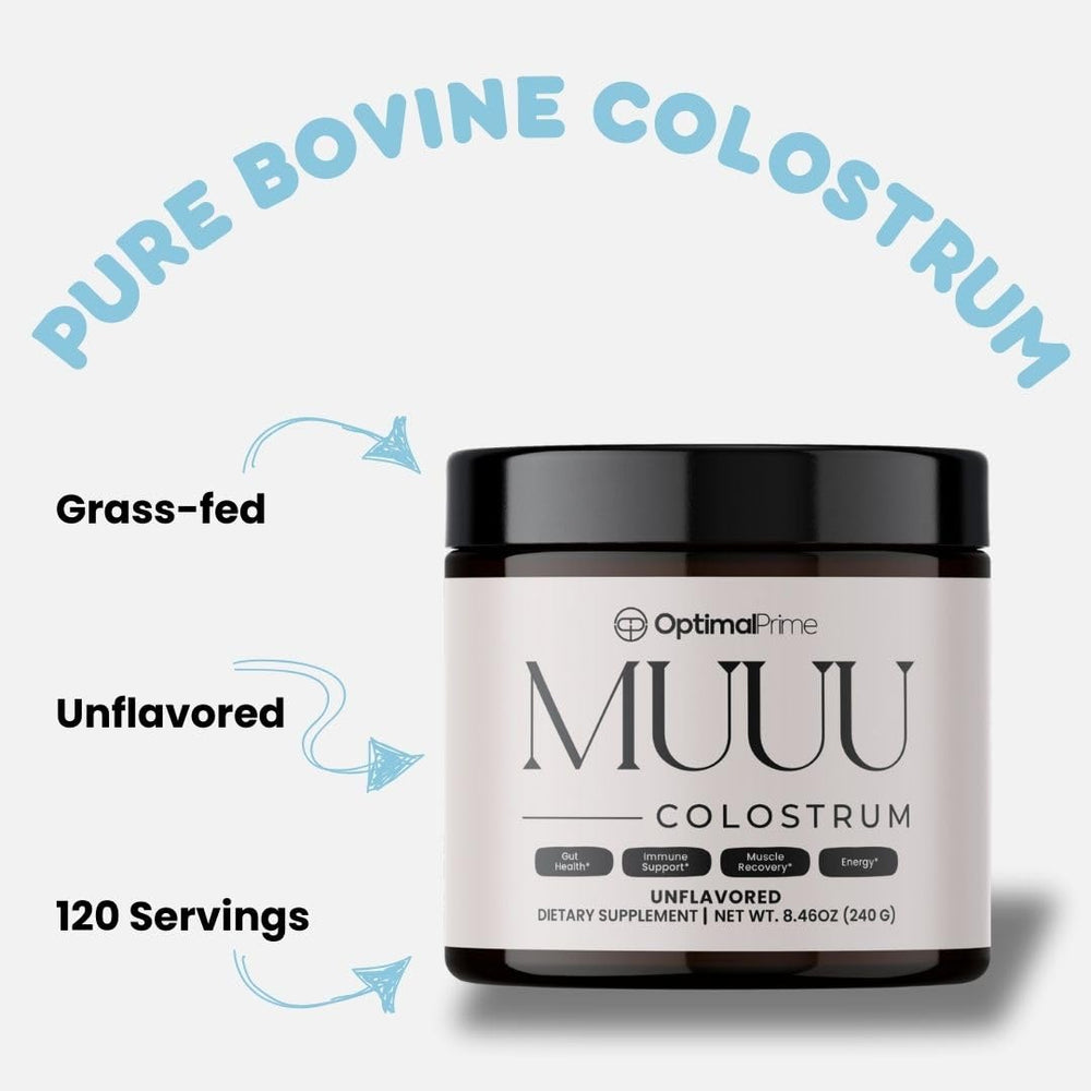 Optimal Prime colostrum scoop offers convenient mixing into beverages