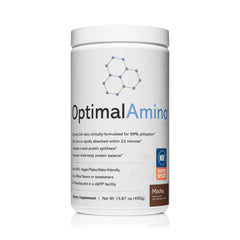 OptimalAmino mocha tub for pre and post-workout support.