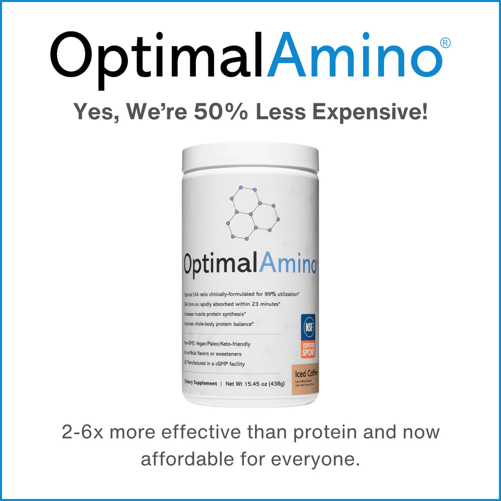 OptimalAmino nutrition facts panel communicates sugar-free and allergen-free benefits