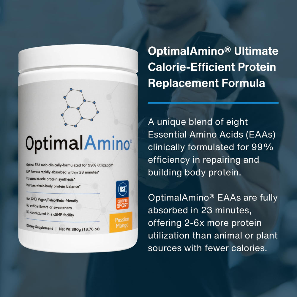 OptimalAmino Passion Mango scoop dissolves quickly for workouts