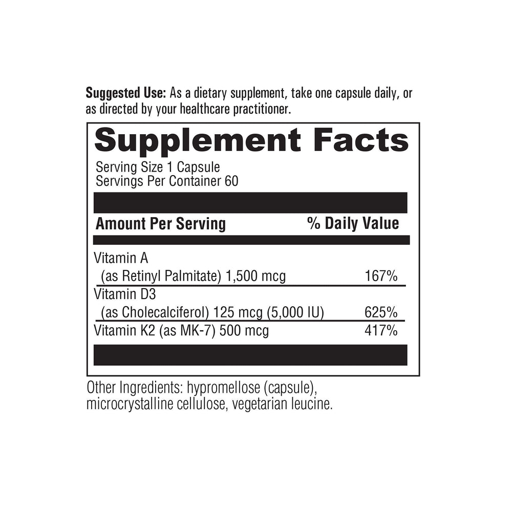 OPTIMALHEALTH Vitamin ADK label close-up showing clean GMO-free formulation