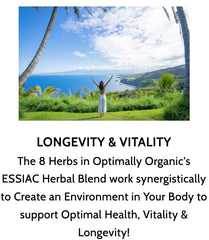 Optimally Organic ESSIAC Tea label information communicates blend details.
