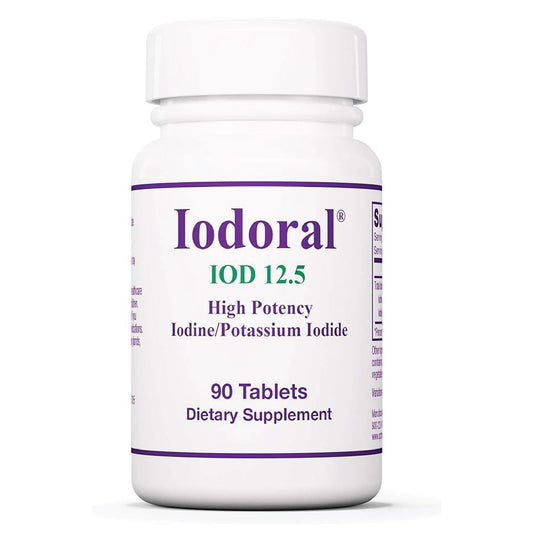 Optimox Iodoral 12.5 mg tablets close-up for iodine support and daily wellness.