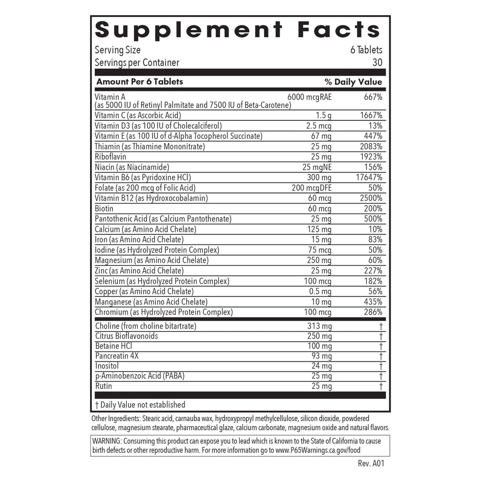 Optimox Optivite PMS nutrition label highlights vitamin B6 and iron.