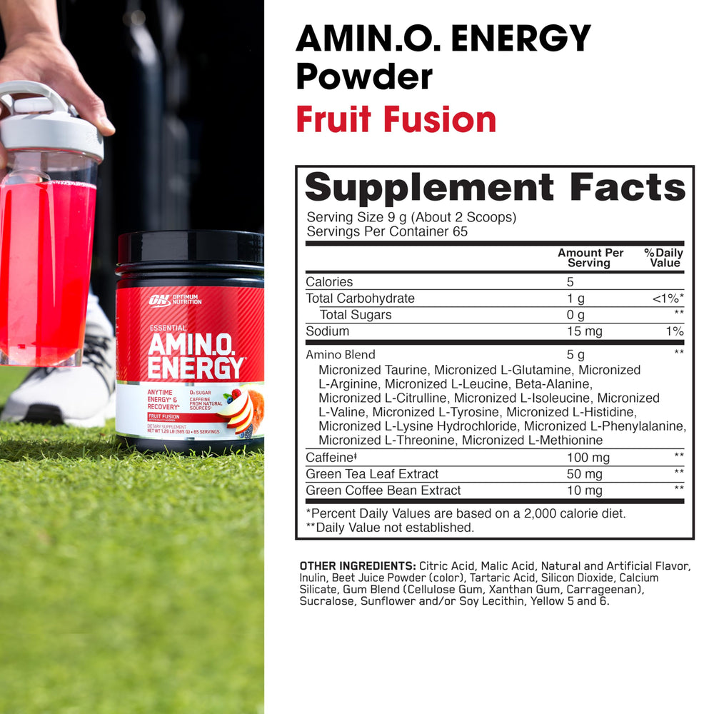 Optimum Nutrition Amino Energy powder in a glass after mixing.
