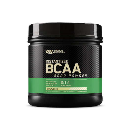 Optimum Nutrition BCAA powder front label for quick recognition and recovery support.
