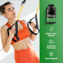 Optimum Nutrition Creatine Monohydrate label highlights keto-friendly, zero-calorie profile