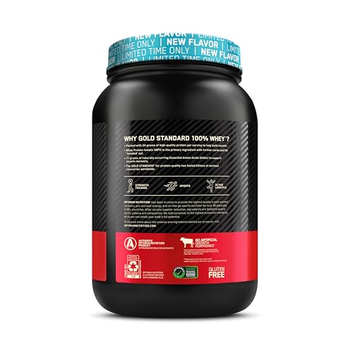 Optimum Nutrition Fruity Cereal whey product on gym bench promoting recovery.