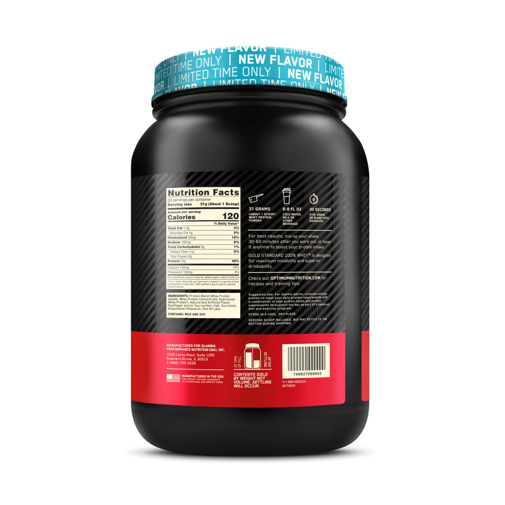 Optimum Nutrition Fruity Cereal whey powder close-up of instantized texture.