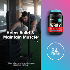 Optimum Nutrition Fruity Cereal whey mixed shake in glass with smooth texture.