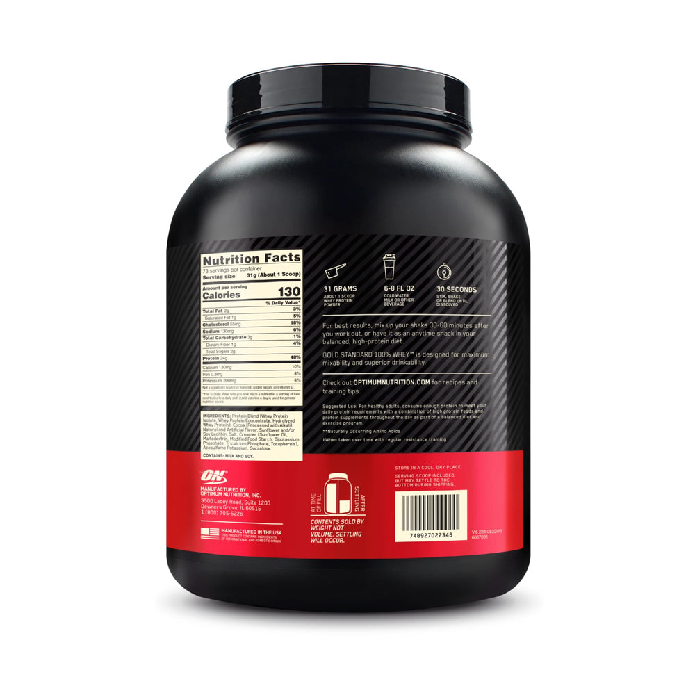 Optimum Nutrition Gold Standard Whey suitable for pre- or post-workout routines.