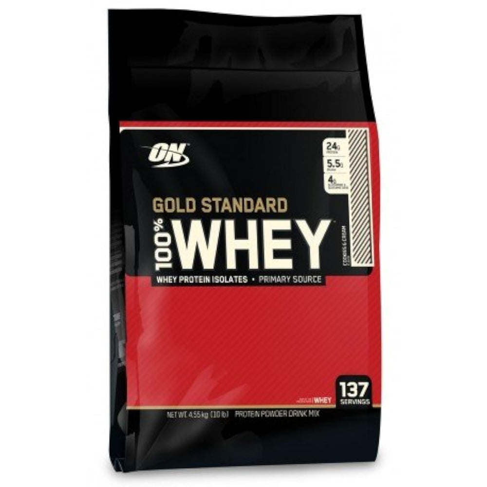 Optimum Nutrition Gold Standard Whey Delicious Strawberry milkshake served in a glass