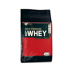 Optimum Nutrition Gold Standard Whey Delicious Strawberry tub on a kitchen counter for daily protein