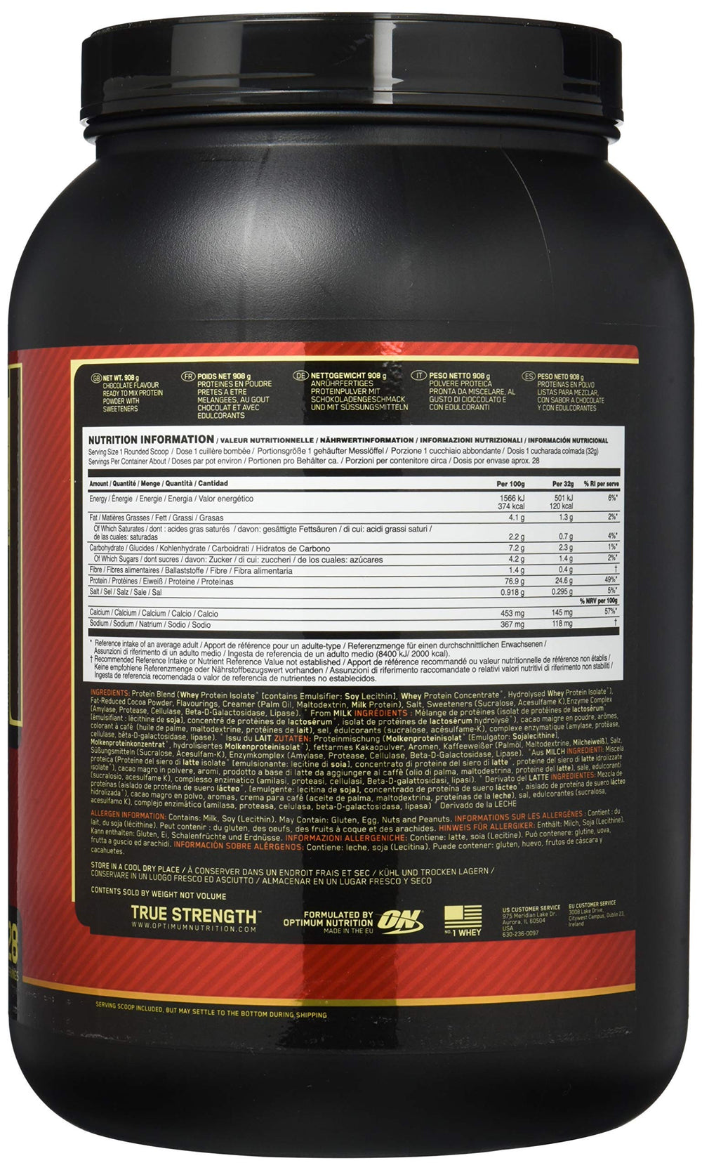 Close-up of creamy powder texture from Optimum Nutrition whey in a serving bowl.